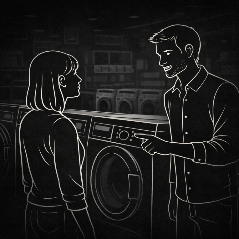 Salesperson and customer in an electronics store