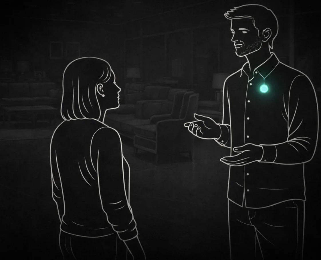 Sales associate assisting a customer in a furniture showroom