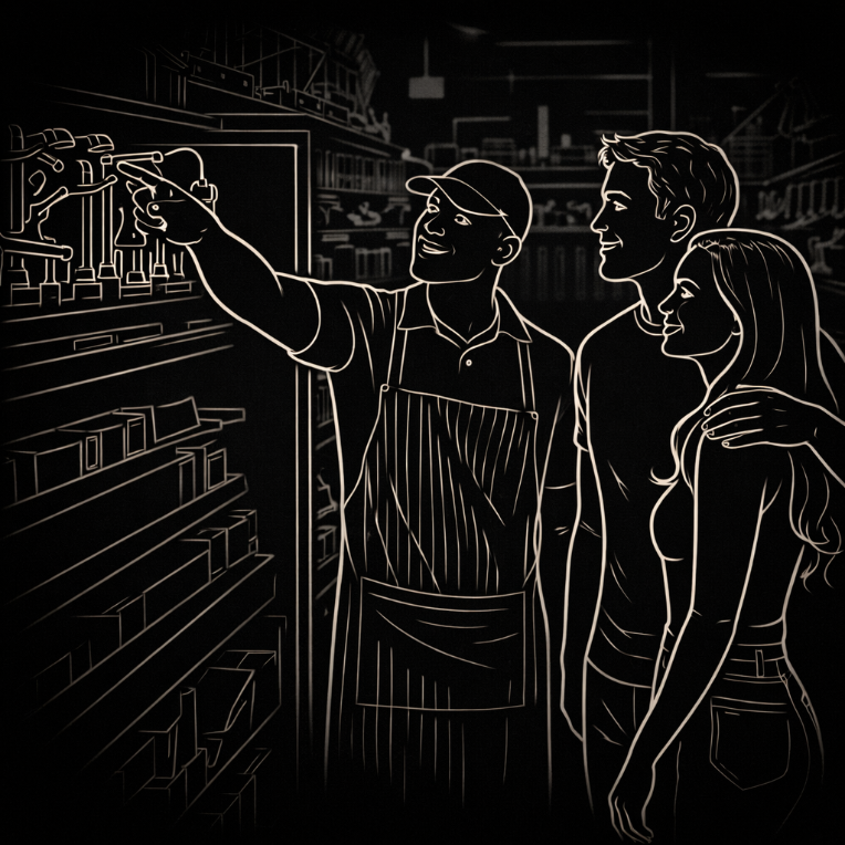 Employee and customers in a home improvement store